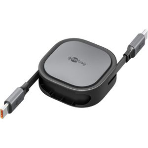 Produktbild für Ladekabel Goobay 77424 Aufrollkabel, schwarz, 1m