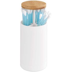 Wattestäbchenbehälter Wenko Laresa, weiß, mit Bambusdeckel