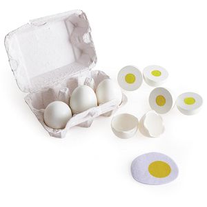 Hape Kinderküchen-Zubehör Eierkarton, Mit 6 Eiern, aus Holz, 7-teilig