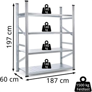 Produktbild für Weitspannregal GEWE 618G4R, 4 Metallböden