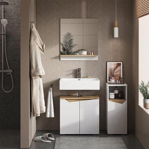 Produktbild für Badschrank Vicco Marelle, mit 4 Füßen, weiß / artisan eiche