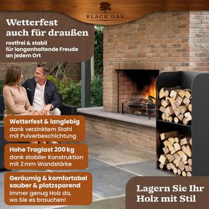 Produktbild für Kaminholzregal Black-Oak Yosemite, mit 2 Ablagen, schwarz