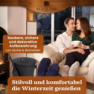 Produktbild für Ascheeimer Black-Oak Stromboli, schwarz, Holzgriff &amp; Deckel