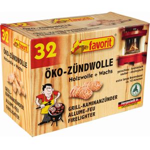 Favorit Grillanzünder Öko-Zündwolle 1228, ökologisch, Holzwolle + Wachs, geruchlos, 32 Stück , 32 Stück
