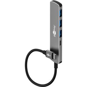 USB-Hub Goobay Slim 4-Port 79158, grau, mit Metallgehäuse