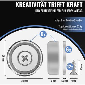 Produktbild für Magnete Poppstar Topfmagnet N35, silber, Neodym Magnet
