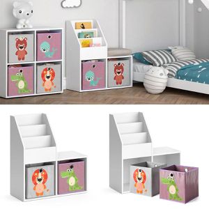 Produktbild für Bücherregal Vicco Luigi Mini, weiß, mit 2 Faltboxen