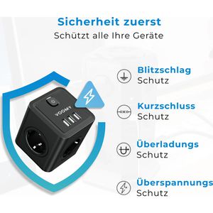 Produktbild für Steckdosenwürfel Voomy Split X4, mit Schalter, schwarz