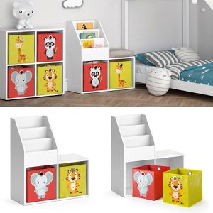 Produktbild für Bücherregal Vicco Luigi Mini, weiß, mit 2 Faltboxen