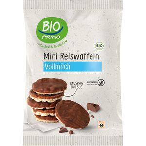 Bio-Primo Reiswaffeln Mini Reiswaffeln, BIO, gepuffter Reis mit Vollmilchschokolade, 60g