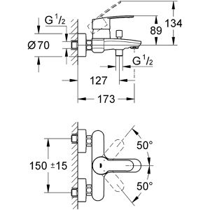 Produktbild für Badewannenarmatur GROHE Eurostyle Cosmopolitan, aus Messing