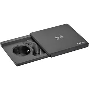 Produktbild für Einbausteckdose EVOline Square80, schwarz, mit 3 m Kabel