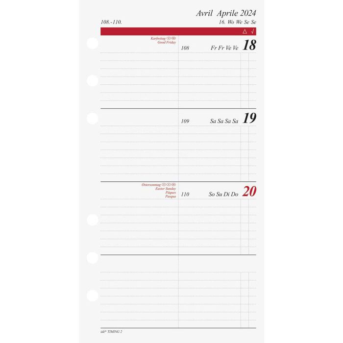 Rido-Ide Kalendereinlagen, 1 Woche auf 2 Seiten für Systemplaner Timing