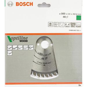 Bosch Kreissägeblatt Optiline Wood, 48 für 160 x – Holz 2608640732, 20mm, Böttcher Zähne, AG