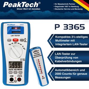 Produktbild für Multimeter PeakTech P 3365, digital, RMS, Netzwerkabeltester