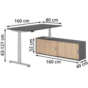 Produktbild für Schreibtisch Hammerbacher XDSM, 29665, graphit, mit Sideboard