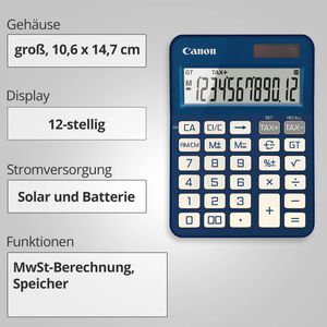 Produktbild für Taschenrechner Canon KS-125KB, MwSt-Berechnung, dunkelblau