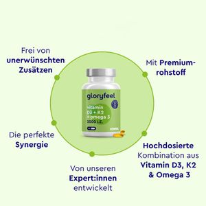 Produktbild für Omega-3 gloryfeel hochdosiert, Vitamin D3 &amp; K2, 90 Kapseln