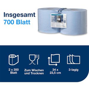 Produktbild für Putztuchrolle Tork Advanced, 130081 W1 u. W2, Zellstoff, blau