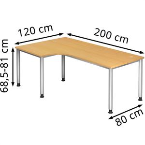 Produktbild für Schreibtisch Hammerbacher H-Serie, buche / silber
