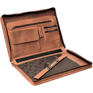 Schreibmappe Menzo MB55, Echt Leder, braun, A4