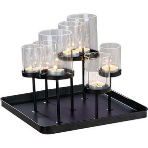 Böttcher-AG Kerzenständer schwarz, Kerzenhalter, für 7 Kerzen, Metall, Höhe 24 cm