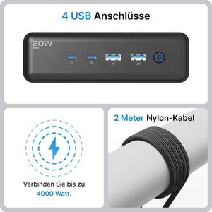 Produktbild für Steckdosenleiste Voomy Power S20 20W, mit 2m Kabel