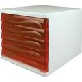 Schubladenbox Helit H61294-20, the wave, A4 Kunststoff, 5 Fächer, rot transparent / weiß