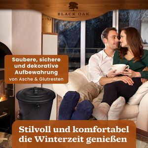 Produktbild für Ascheeimer Black-Oak Santorini, schwarz, Holzgriff &amp; Deckel