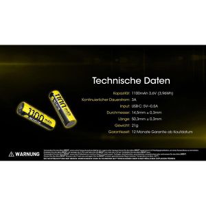 Produktbild für Akku Nitecore NL1411R, 3,6 V, 1100 mAh