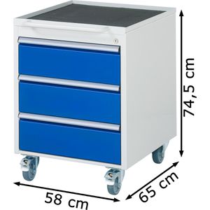 Produktbild für Rollcontainer Rau Serie 7000, aus Metall, lichtgrau / blau