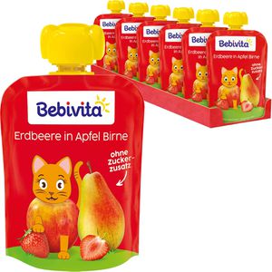 Fruchtpüree Bebivita Erdbeere in Apfel Birne,100% Frucht