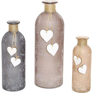 Vase Frank-Flechtwaren Herzchen, Glas , 3er Set