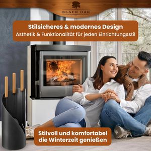 Produktbild für Kaminbesteck Black-Oak Vail, aus Metall, schwarz, 4-teilig
