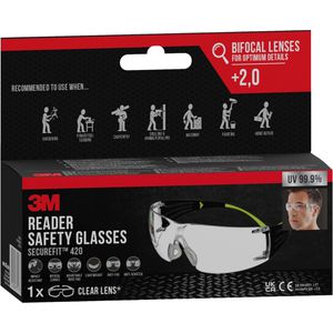 Produktbild für Schutzbrille 3M SecureFit Leseschutz, schwarz-grün,Bügelbrille