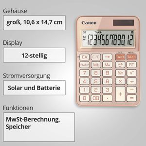 Produktbild für Taschenrechner Canon KS-125KB, MwSt-Berechnung, rosegold