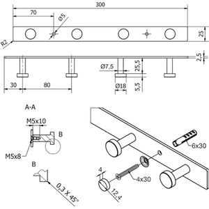 Produktbild für Garderobenleiste SO-TECH Joel, 127882, silber