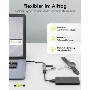 Produktbild für USB-Hub Goobay 74459, grau, mit Metallgehäuse