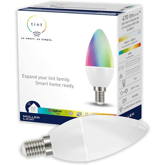tint LED-Lampe E14, weiß + farbig, 6 W (40W), smart, ZigBee