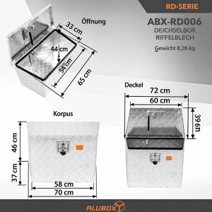 Produktbild für Deichselbox ALUBOX-Alukiste ABX-RD006, Aluminium Riffelblech