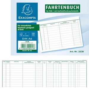 Exacompta Fahrtenbuch 253B, A6 quer, für PKW, vom Finanzamt anerkannt, 40  Blatt – Böttcher AG