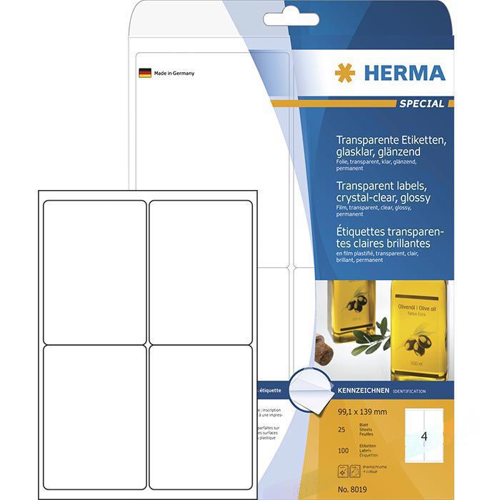 Herma – Papier autocollant transparent - 99,1 x 139 mm - 4