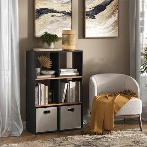 Produktbild für Bücherregal Vicco Karree, anthrazit / eiche