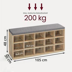 Produktbild für Schuhbank Vasagle LHS015T60, eiche, aus Holz