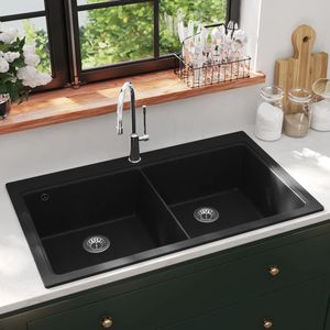 Produktbild für Spülbecken vidaXL 141675, Doppelbecken, schwarz
