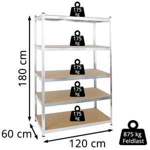 Produktbild für Schwerlastregal PROREGAL Ragnar, 5 Holzböden