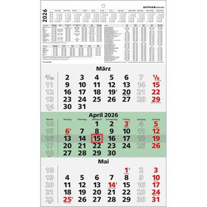 3-Monatskalender Zettler 956, Recycling, mit Ferienübersicht