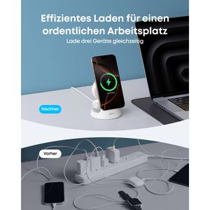 Produktbild für Ladestation Anker MagGo 3in1 Ständer Qi2, mit Magsafe, weiß