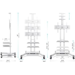Produktbild für TV-Ständer Onkron TS1552-W, mit Ablage &amp; Rollen, weiß, Metall