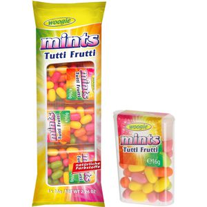 Woogie Fruchtbonbons Mints Tutti Frutti, je 16g, 4 Dosen